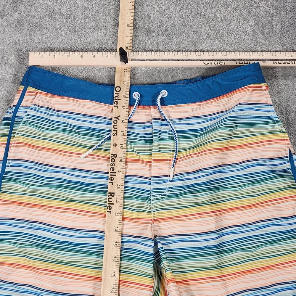 Johnnie-O Swim Shorts Mens XL Multicolor Stripe Lined Drawstring Elastic Pockets